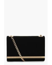 Boohoo Structured Suedette Clutch Bag And Chain in Black - Lyst