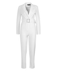 Boohoo Womens Woven Blazer Diamante Buckle Belted Jumpsuit - White - 10