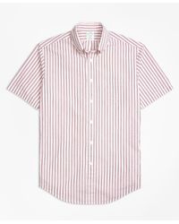 Brooks Brothers White Milano Fit Triple Stripe Seersucker Short-sleeve Sport Shirt for men