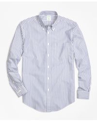 Brooks Brothers Blue Non-iron Milano Fit Border Stripe Sport Shirt for men