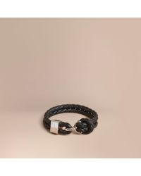 Lyst Burberry Braided Leather Bracelet Black In For Men Men S Braided Leather Bracelet Black