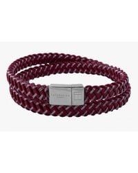 Tateossian - Intrecciato Bracelet In Red Leather And Steel With Silver Clasp for Men - Lyst