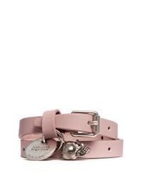 Alexander McQueen | Pink Skull Charm Double Wrap Leather Bracelet | Lyst
