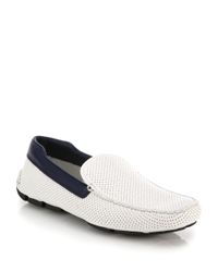 Prada | White Perforated Leather Drivers for Men | Lyst