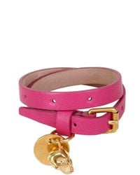 Alexander McQueen | Pink Skull Charm Leather Bracelet | Lyst