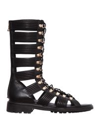 Balmain | Black Leather High Top Gladiator Sandals | Lyst