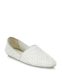 Vince | White Bogart Woven Leather Moccasins | Lyst