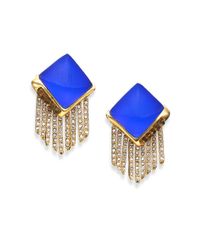 Alexis Bittar | Blue Sport Deco Lucite & Crystal Pyramid Spear Fringe Clip-on Earrings | Lyst