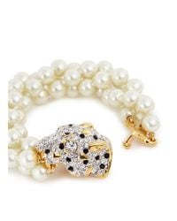 Kenneth Jay Lane | White Crystal Pavé Cheetah Pearl Bracelet | Lyst