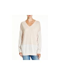 VINCE | Beige Color Block V Neck Sweater | Lyst