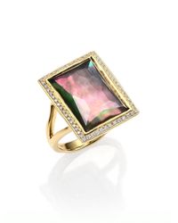 Ippolita | Metallic Gelato Black Shell, Clear Quartz, Diamond & 18K Yellow Gold Medium Baguette Doublet Ring | Lyst