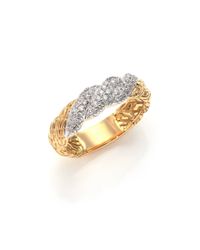 John Hardy | Metallic Classic Chain Diamond & 18k Yellow Gold Twisted Band Ring | Lyst