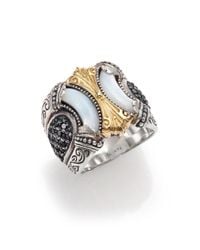 Konstantino | Metallic Ismene Mother-Of-Pearl, Black Spinel, 18K Yellow Gold & Sterling Silver Wide Band Ring | Lyst