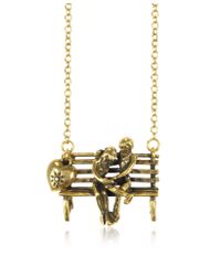 Alcozer & J | Metallic Gold Plated Brass Bench With Lovers Long Necklace | Lyst