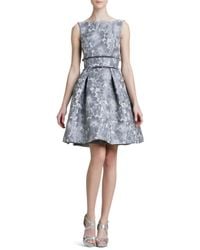 THEIA | Brown Floral Jacquard Party Dress | Lyst