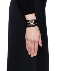 Valentino | Black 'v' Charm Leather Wrap Bracelet | Lyst