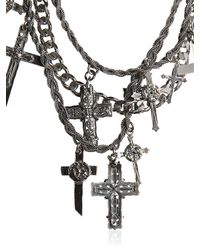 Emanuele Bicocchi | Metallic Silver Crosses & Leather Necklace | Lyst