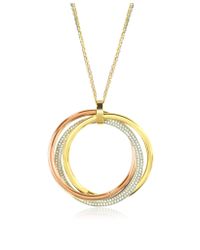 Michael Kors | Metallic Tri Tone Triple Chain and Crystal Pave Circle Pendant Womens Necklace | Lyst