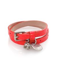 Alexander McQueen | Red Skull Charm Snakeskin Double-wrap Bracelet | Lyst
