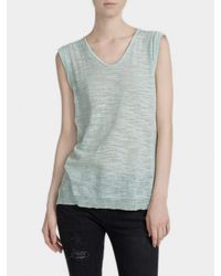 White + Warren | Green Cotton Slub Roll Edge Top | Lyst