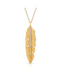 Anne Sisteron - 14kt Yellow Gold Leaf With Diamond Stem Necklace - Lyst