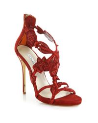 Oscar de la Renta | Red Tatum Embellished-Suede Sandals | Lyst