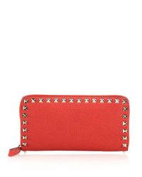 Valentino | Red Rocktud Leather Wallet | Lyst