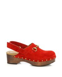 Gucci | Red Amstel Studded Suede Slingback Clogs | Lyst