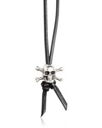 DIESEL | Black Shiny Leather Necklace With Skull | Lyst