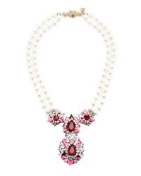 Shourouk | Pink Swan Crystal and Double Pearl Necklace | Lyst