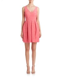 Trina Turk | Pink Patterned Organza Fit-&-flare Dress | Lyst