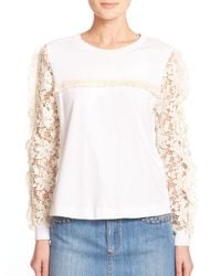 See By Chloé | White Lace-detail Cotton Tee | Lyst