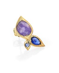 Ila & I | Purple Nisa Tanzanite, Kyanite, Sapphire & 14K Yellow Gold Leaf Single Stud Earring | Lyst