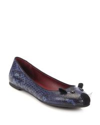 Marc By Marc Jacobs | Blue Snake-embossed Leather Mouse Ballet Flats | Lyst