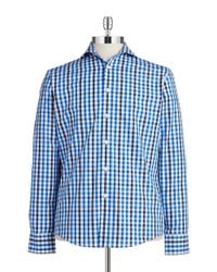 Vince Camuto | Blue Plaid Cotton Sportshirt for Men | Lyst