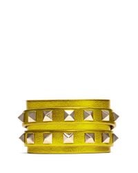 Valentino | Yellow Rockstud Double Wrap Leather Bracelet | Lyst