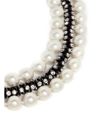 Kenneth Jay Lane | White 19" Resin Pearl And Crystal Embellished Triple Strand Necklace | Lyst