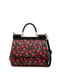 Dolce & Gabbana | Black Sicily Medium Floral Textured Leather Top-handle Satchel | Lyst