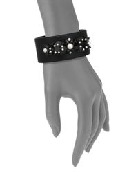 Givenchy | Black Crystal & Leather Cuff Bracelet | Lyst