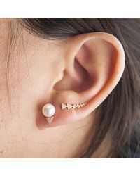 Anne Sisteron | Metallic 14kt Yellow Gold Pearl Diamond Triangle Stud Earrings | Lyst