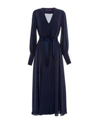 Martin Grant | Blue Silk V-Neck Dress | Lyst