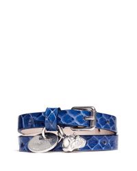 Alexander McQueen | Blue Double Wrap Skull Charm Snakeskin Bracelet | Lyst