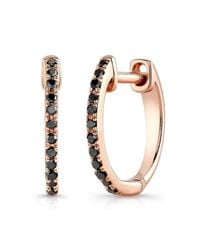 Anne Sisteron - Pink 14kt Rose Gold Black Diamond Huggie Earrings - Lyst