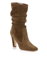 Manolo Blahnik | Brown Artesina Suede Slouchy Mid-calf Boots | Lyst