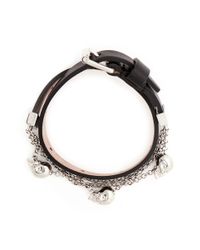 Alexander McQueen | Black Skull Chain Double Wrap Leather Bracelet | Lyst