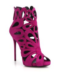 Giuseppe Zanotti | Pink Floral-cutout Suede Sandals | Lyst