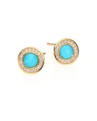 Ippolita | Metallic Lollipop Turquoise, Diamond & 18k Yellow Gold Mini Stud Earrings | Lyst
