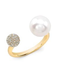 Anne Sisteron - 14kt Yellow Gold Diamond Dome And Pearl Ring - Lyst