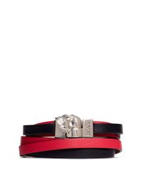 Alexander McQueen | Red Triple Strap Skull Leather Bracelet | Lyst