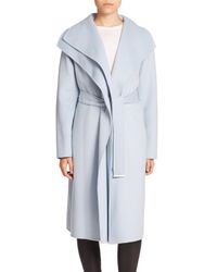 VINCE | Blue Draped Wool-blend Coat | Lyst